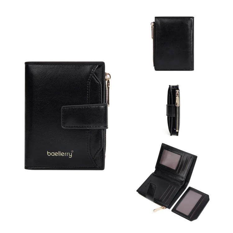 Baellerry N5122 Women Short Wallet Oil Waxed Leather Zipper Clasp Coin Purse