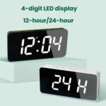 LED Mirror Digital Clock with Type-C Charging Port & 18650 Battery Compartment (Battery Not Included) - Image 2