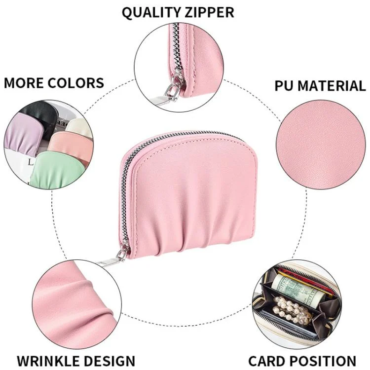 TBD06058930_B4.webp Women Wallet Pleated Sense PU Zipper Short Wallet Simple Solid Color Coin Purse - Image 5