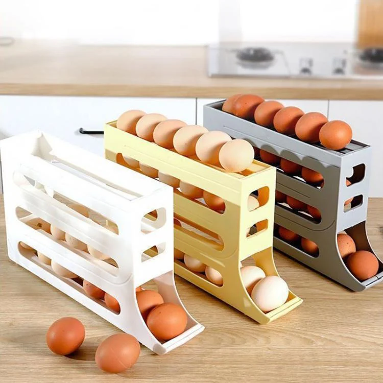 TBD06059385_B1.webp 2pcs Kitchen Eggs Organizer 4-layer Slide Refrigerator Eggs Rack Automatic Rolling Tray Drop-proof Carton - Image 2
