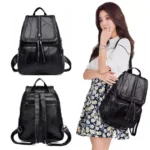 Casual Women Shoulder Bag PU Leather Simple Versatile Trend Female Backpack Student Travel Schoolbag - Image 2