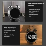 12/24H LED Screen Alarm Clock Loud Metal Clock With Night Light Plug-In Children Clock - Image 4