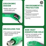 BAKU BA-8034 650W Hot Air Blower 100-500 Degrees Celsius Heat Tool With 3 Nozzles - Image 3