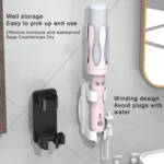 Bathroom Wall-Mounted Curling Iron Organizer Holder with Adjustable Clamps Built-In Cord Wrap - Image 3
