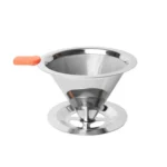 V60 Stainless Steel Coffee Filter with Base for Pour Over Brewing