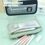 Cute Large Capacity Pencil Case with Transparent Front Pocket School Supplies Organizer - Image 3