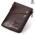 HUMERPAUL BP852 RFID Leather Anti-Theft Wallet Short Double Zipper Wallet