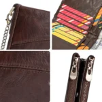 HUMERPAUL BP852 RFID Leather Anti-Theft Wallet Short Double Zipper Wallet - Image 5