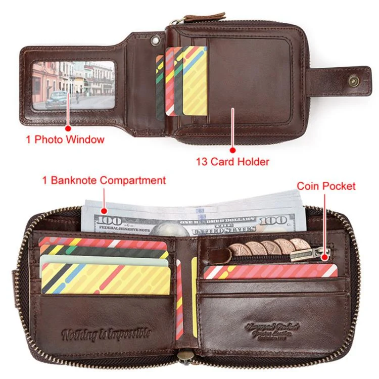 TBD06060810_B2.webp HUMERPAUL BP735 Leather Horizontal Zipper Wallet Multiple Card Slots RFID Anti-Theft Protection Men Purse - Image 3