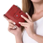HUMERPAUL BP778 Short Leather Wallet RFID Tri-fold Double Zipper Coin Purse - Image 2