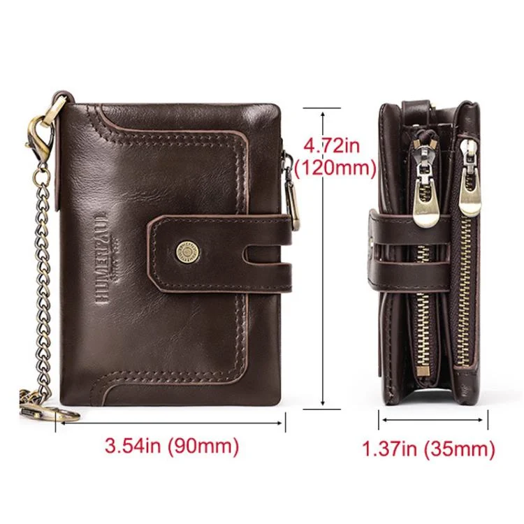 TBD06060811_B2.webp HUMERPAUL BP778 Short Leather Wallet RFID Tri-fold Double Zipper Coin Purse - Image 3
