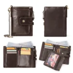 HUMERPAUL BP778 Short Leather Wallet RFID Tri-fold Double Zipper Coin Purse - Image 4