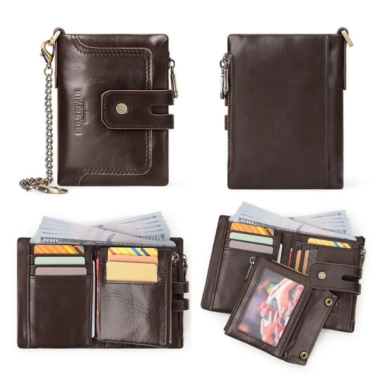 TBD06060811_B3.webp HUMERPAUL BP778 Short Leather Wallet RFID Tri-fold Double Zipper Coin Purse - Image 4
