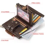 HUMERPAUL BP778 Short Leather Wallet RFID Tri-fold Double Zipper Coin Purse - Image 7