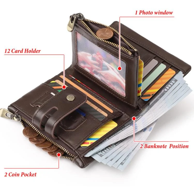 TBD06060811_B6.webp HUMERPAUL BP778 Short Leather Wallet RFID Tri-fold Double Zipper Coin Purse - Image 7