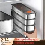 Kacheeg Stainless Steel Slim Rectangular Food Storage Container 304 Narrow Space-Saving Fridge Organizer Box - Image 2