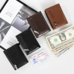 Pop-Up RFID Blocking Card Bag Wallet Genuine Leather & Aluminum Card Holder Zipper Coin Bag - Image 2