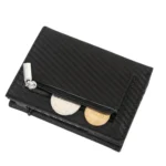 Pop-Up RFID Blocking Card Bag Wallet Genuine Leather & Aluminum Card Holder Zipper Coin Bag - Image 4