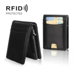 Auto Pop-Up Bifold Metal PU Card Holder RFID Blocking Wallet Slim Design For Credit Cards, ID