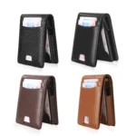 Auto Pop-Up Bifold Metal PU Card Holder RFID Blocking Wallet Slim Design For Credit Cards, ID - Image 2