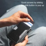 Auto Pop-Up Bifold Metal PU Card Holder RFID Blocking Wallet Slim Design For Credit Cards, ID - Image 5