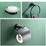 6-in-1 Stainless Steel Bathroom Hardware Set - Towel Bar, Ring, Toilet Paper Holder, Hooks, Soap Dish, Cup Holder for Shower Wall Organization - Image 3