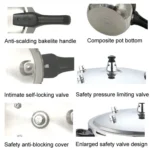 63-77kPa Pressure Cooker 304 Stainless Steel Safety Lock Lid for Induction & Gas Stoves - Image 4