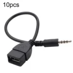 10pcs 3.5mm Male Round Head To USB 2.0 Female USB Disk Car MP3 Data Transmission Cable