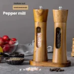 8 inch Acrylic Pepper Grinder Pagoda-shaped Wooden Kitchen Pepper Mill - Image 2