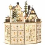 Wooden Village Scene 24 Days Countdown Christmas Music Calendar With Lights