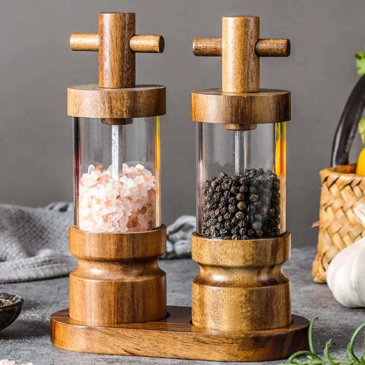 TBD06061530_B1.webp 7 inch Manual Black Pepper Wood Grinder Transparent Acrylic Pepper Seasoning Bottle - Image 2