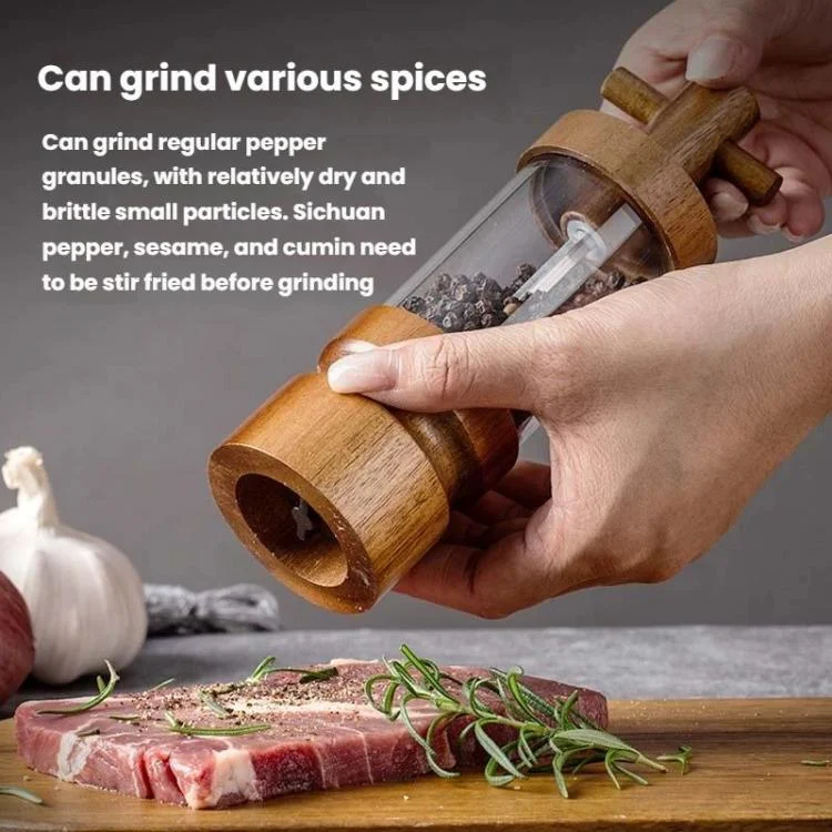 TBD06061530_B3.webp 7 inch Manual Black Pepper Wood Grinder Transparent Acrylic Pepper Seasoning Bottle - Image 4