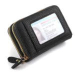 Women Minimalist Accordion Wallet Coin Purse Card Organizer With Double Zipper ID Window
