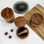 Wooden Salt Jar Storage Box Seasoning Jar With Lid And Spoon - Image 2