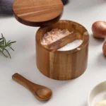 Wooden Salt Jar Storage Box Seasoning Jar With Lid And Spoon - Image 3