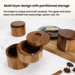 Wooden Salt Jar Storage Box Seasoning Jar With Lid And Spoon - Image 6