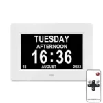 7-inch Digital Frame Calendar Day Clock With 3 Medication Alerts, 5 Custom Alarms, Multi-Language Support