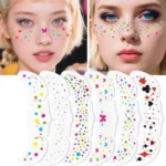 6-in-1 Rainbow Glitter Freckle Face Stickers Kit Multi-Design Temporary Tattoos for Parties, Festive Makeup