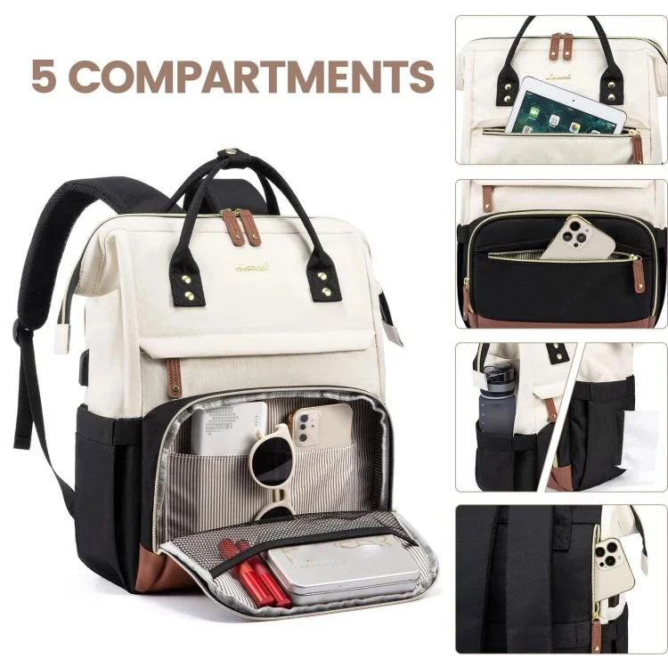 TBD06062107_B3.webp Women Business Laptop Backpack with USB Charging Port & Luggage Strap - Fits 15.6 Inch Laptop for Work, College, Office, and Commuting - Image 4