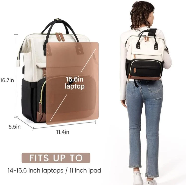 TBD06062107_B6.webp Women Business Laptop Backpack with USB Charging Port & Luggage Strap - Fits 15.6 Inch Laptop for Work, College, Office, and Commuting - Image 7