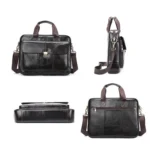 Men Briefcase Casual Retro Leather Handbag Large Capacity Business Laptop Bag - Image 4