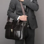 Men Briefcase Casual Retro Leather Handbag Large Capacity Business Laptop Bag - Image 9