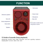 N911J Solar Power Animal Repeller Motion-Activated Sound Light Alarm With Wireless Remote Controlled Voice Speaker - Image 7