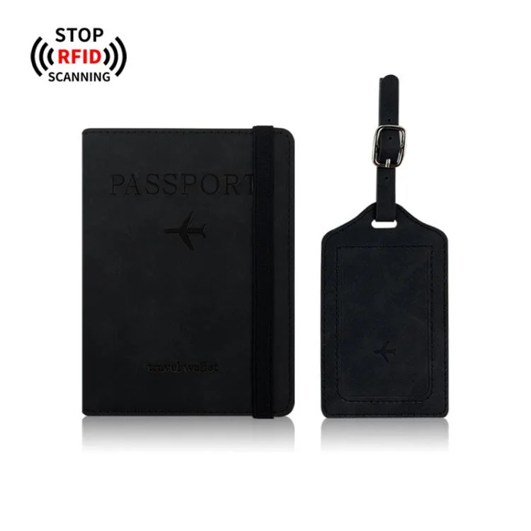 PU Leather Slim Passport Holder and Luggage Tag Combo RFID Blocking Travel Passport Organizer Wallet