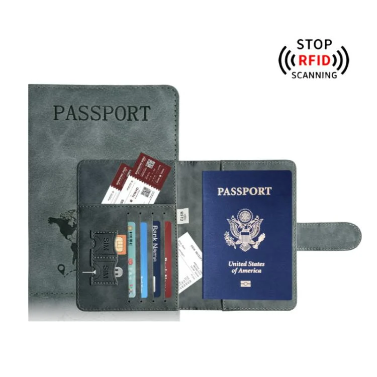 RFID Blocking Passport Holder PU Leather Travel Wallet with Magnetic Closure Multi-Card Slots & Cash Pocket