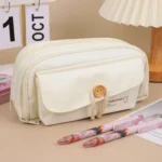 Large Capacity Button Pen Case Simple Stationery Pouch For Students