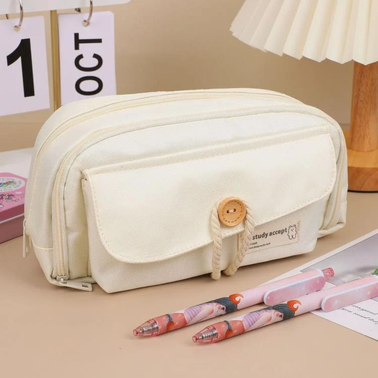 Large Capacity Button Pen Case Simple Stationery Pouch For Students