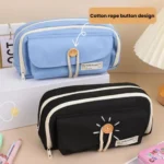 Large Capacity Button Pen Case Simple Stationery Pouch For Students - Image 4