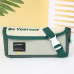 Double Layer Large Capacity Flip-Top Triangular Pen Pouch Simple Canvas Stationery Pouch