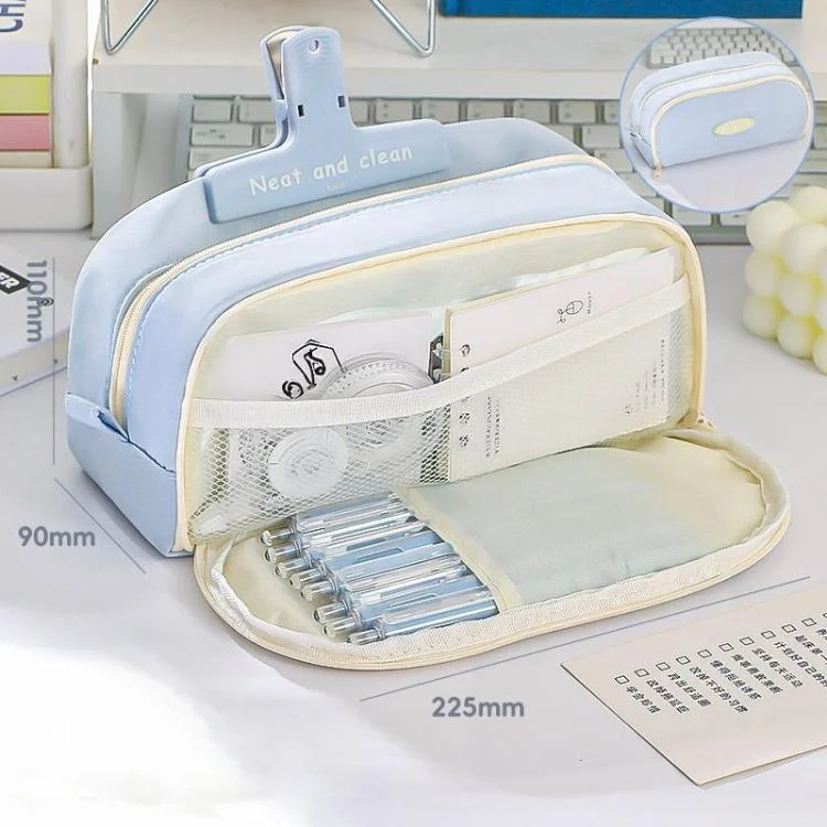 Double Layer Large Capacity Pen Pouch Simple Stationery Box For Students